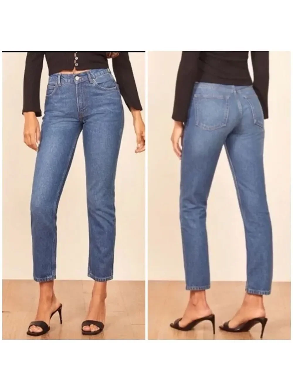 Reformation Jeans Women Size 4/27 Medium Wash Julia Crop High Rise Cigarette